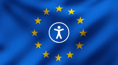 Flag of European Union, with accessibility icon in the centre
