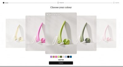 Screen grab from the Esstrid website, showing a selection of razor handle coloura as part of 3-step sign up process.